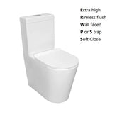 Extra Height Back To Wall Rimless Flush Toilet Suite with Soft Close Seat